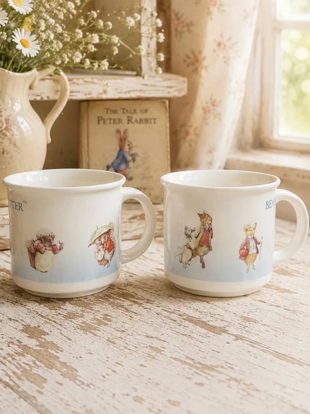 Set of 2 Vintage Beatrix Potter Collectible Storybook Illustrated Mugs